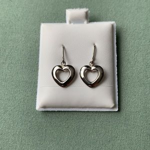 14K White Gold Heart Dangle Earrings